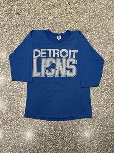 Detroit Lions Vintage 80s V-Neck Logo 7 Shirt Paper Thin Blue ABC Vintage 