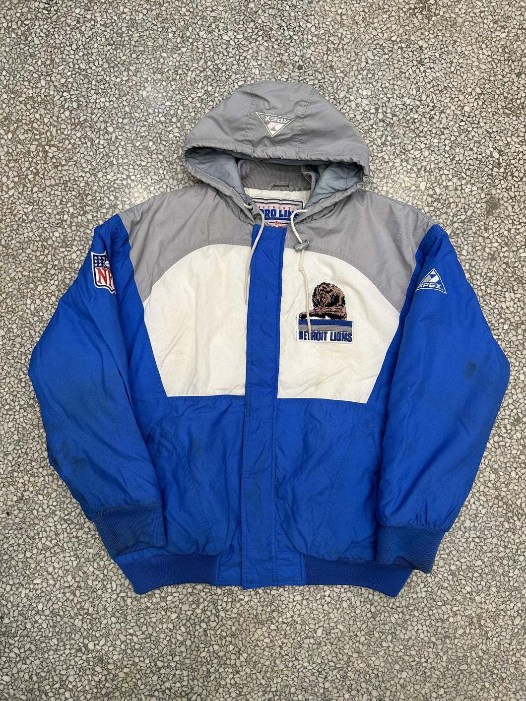 Detroit Lions Vintage 90s Apex Hooded Puffer Jacket Blue White Grey ABC Vintage 
