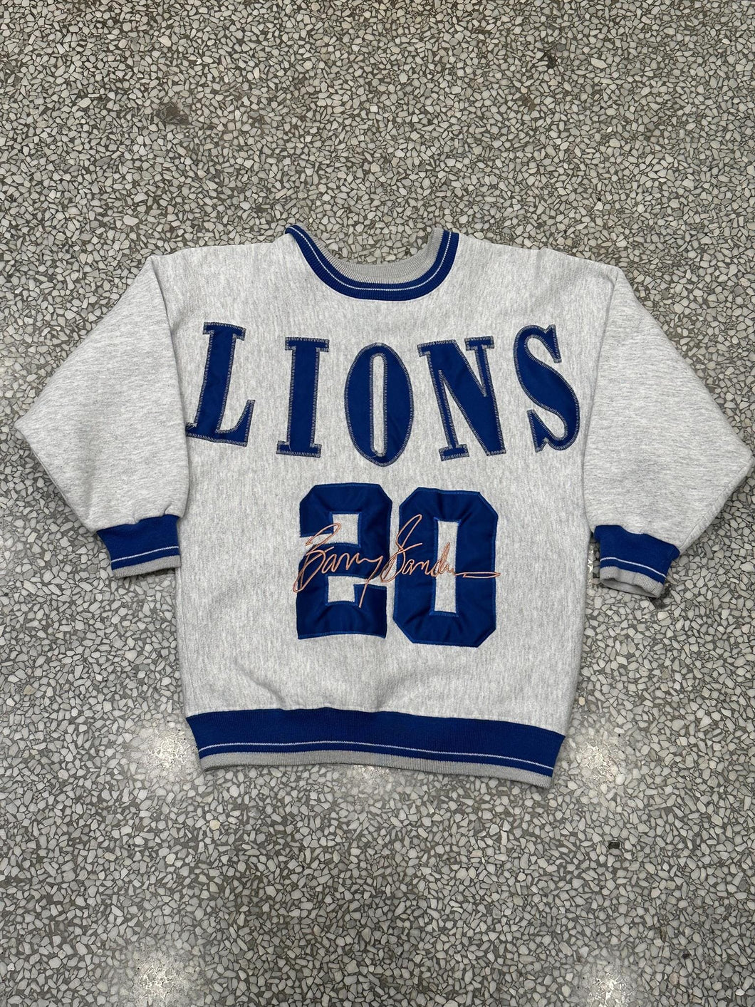 Detroit Lions Vintage 90s Barry Sanders Satin Patch Crewneck Grey ABC Vintage 