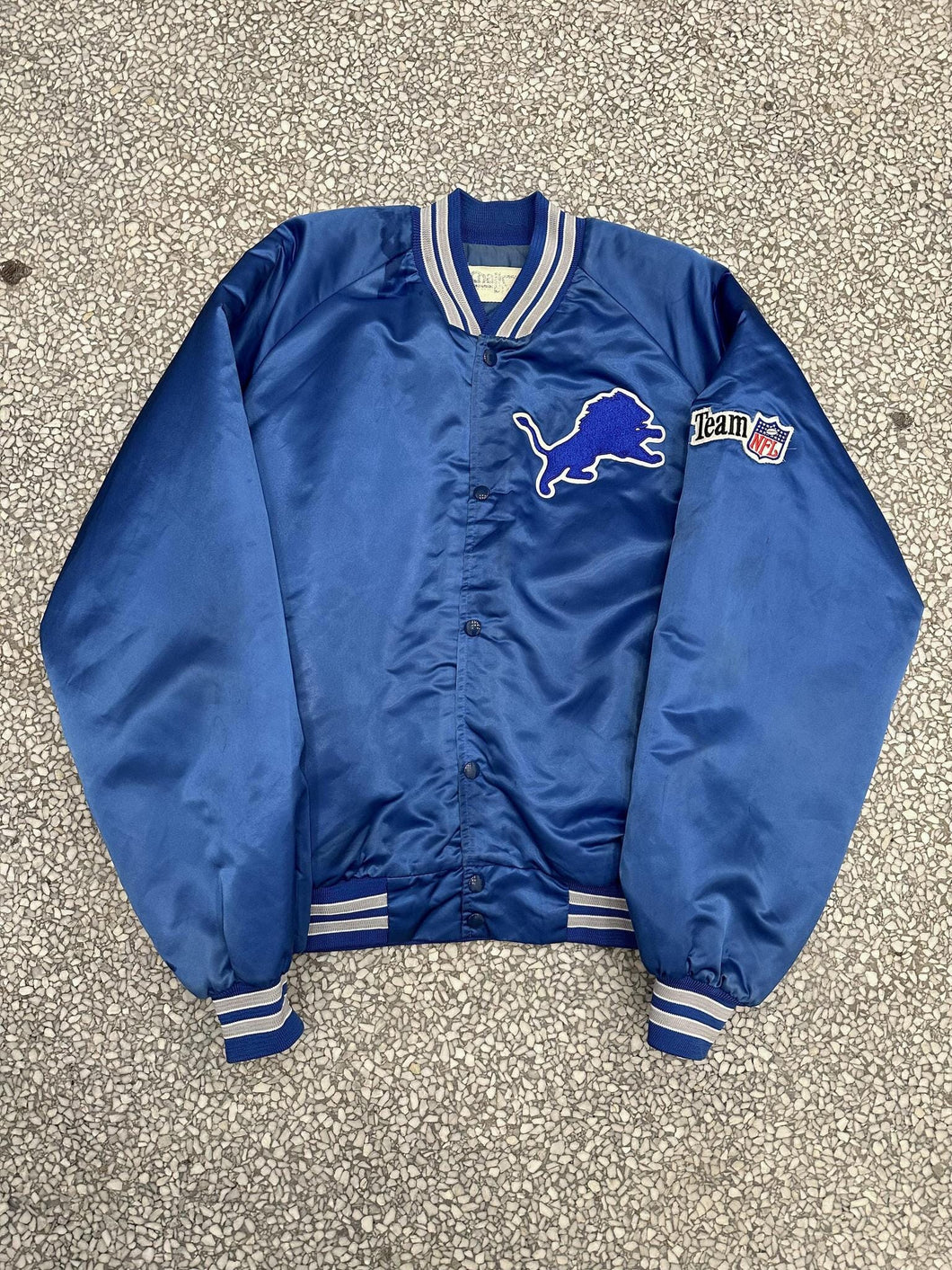 Detroit Lions Vintage 90s Chalk Line Satin Bomber Jacket Blue ABC Vintage 