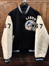 Load image into Gallery viewer, Detroit Lions Vintage 90s Chalk Line Varsity Jacket Black Cream Light Blue Collar ABC Vintage 