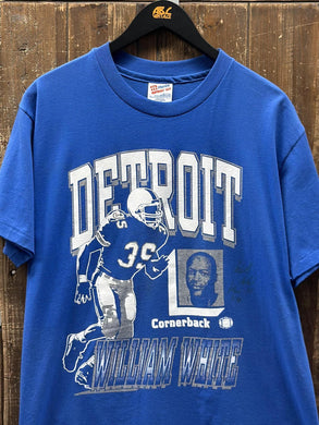Detroit Lions Vintage 90s Cornerback William White Autographed Tee Blue ABC Vintage 