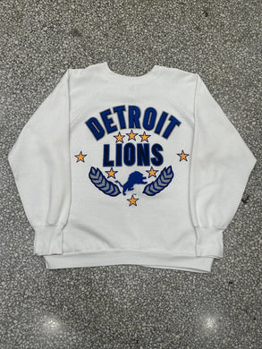 Detroit Lions Vintage 90s Crest Logo 7 Crewneck White ABC Vintage 