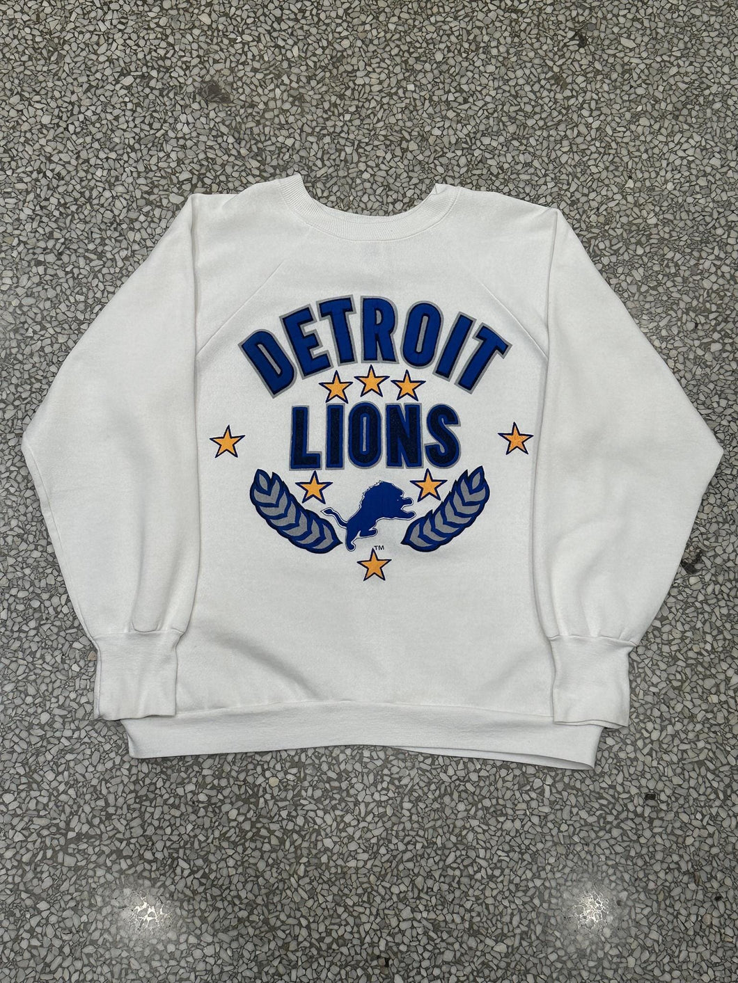 Detroit Lions Vintage 90s Crest Logo 7 Crewneck White ABC Vintage 