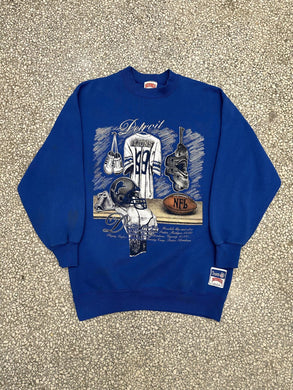 Detroit Lions Vintage 90s Football Gears Nutmeg Mills Crewneck Blue ABC Vintage 