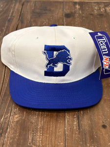 Detroit Lions Vintage 90s Leaping Lion On The D Snapback Cream Blue ABC Vintage 