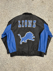 Detroit Lions Vintage 90s Leather Jacket Black Blue ABC Vintage 
