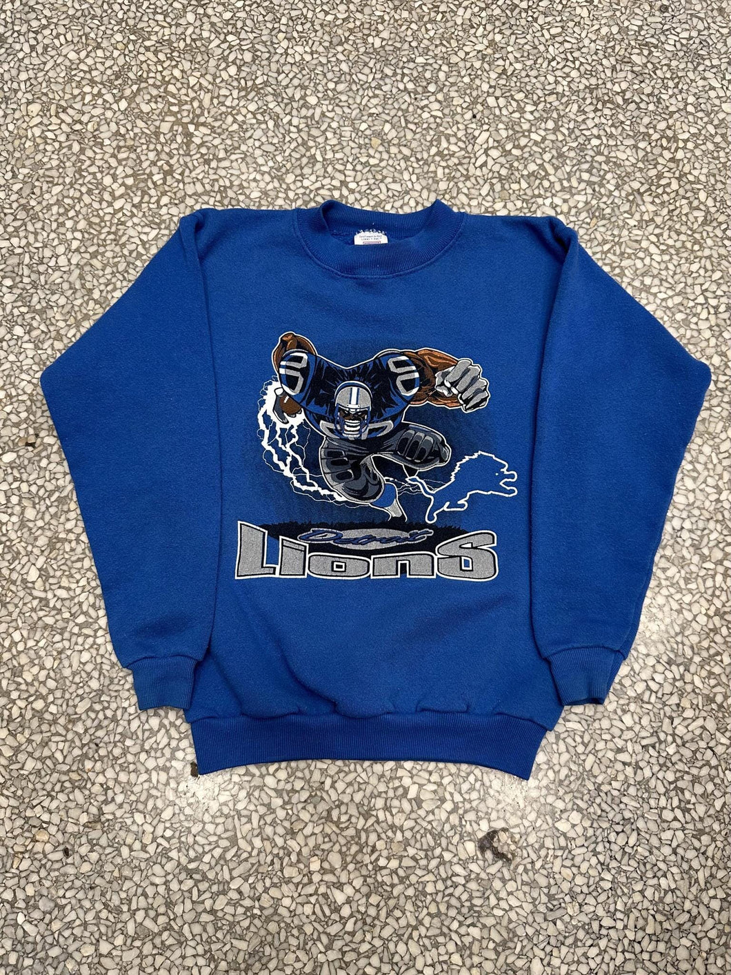 Detroit Lions Vintage 90s Lightening Player Youth Crewneck Faded Blue ABC Vintage 