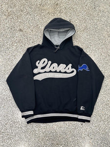 Detroit Lions Vintage 90s Lions Football Starter Hoodie Black ABC Vintage 
