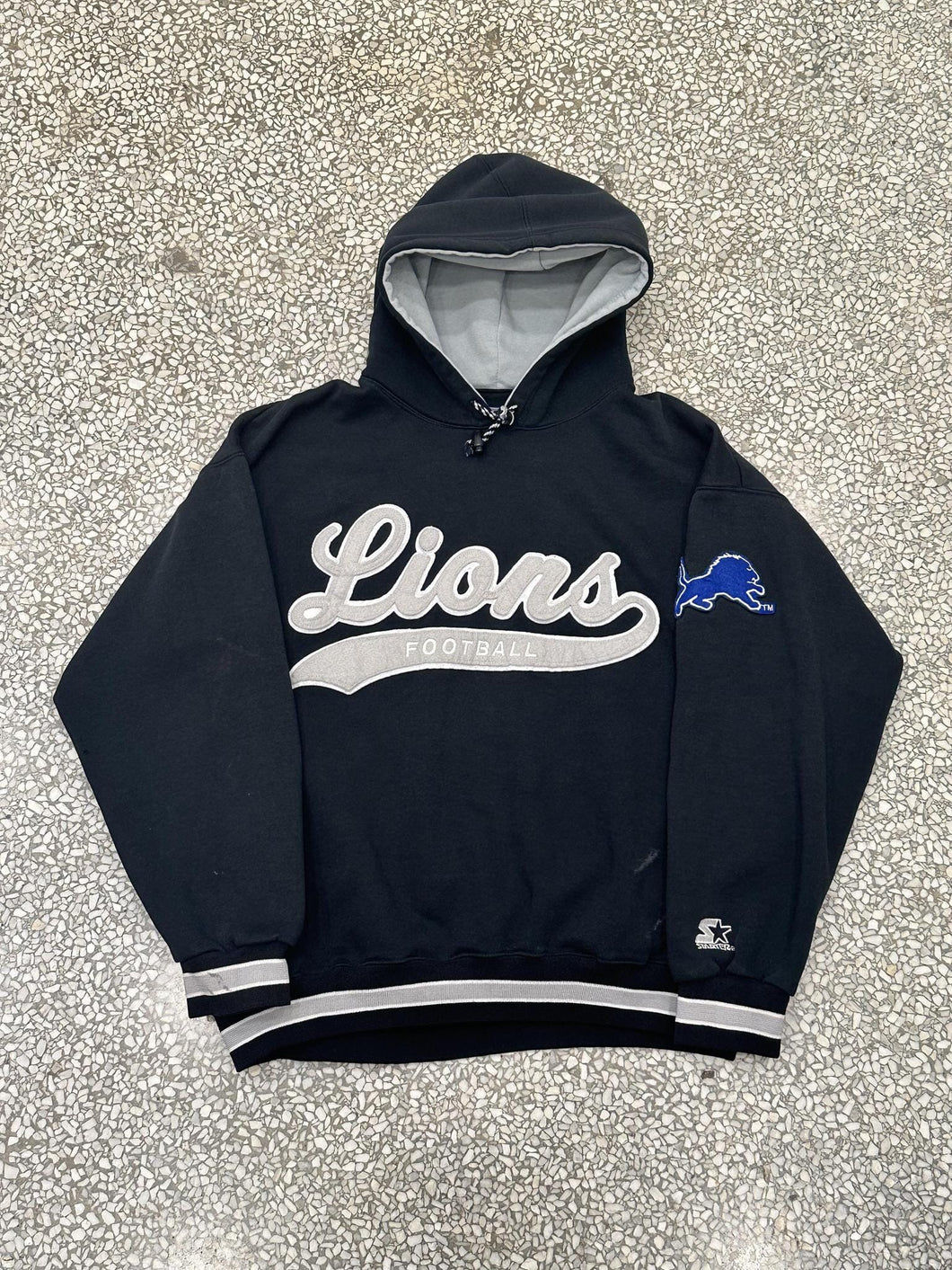 Detroit Lions Vintage 90s Lions Football Starter Hoodie Black ABC Vintage 