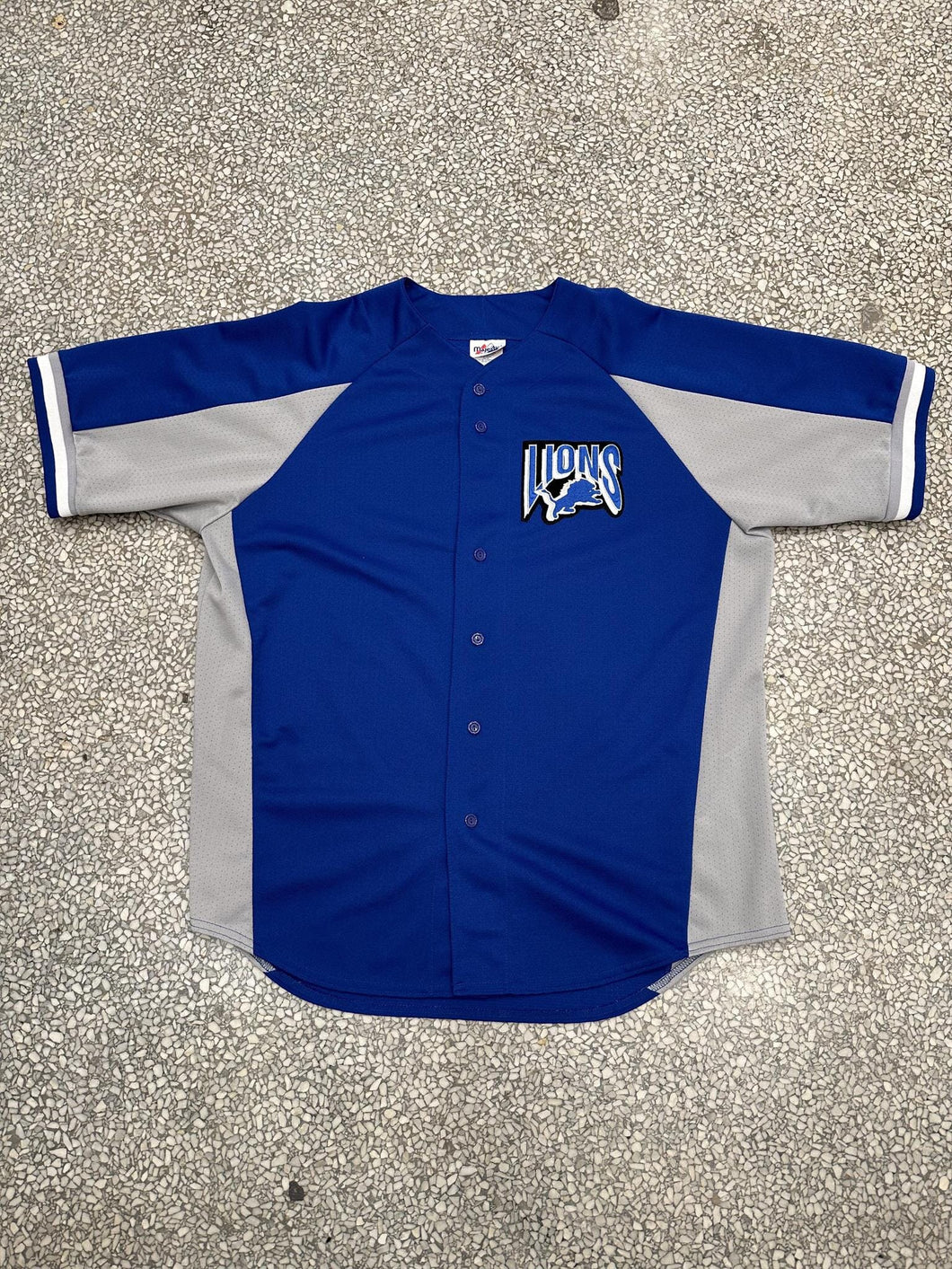Detroit Lions Vintage 90s Majestic Baseball Jersey Blue Grey ABC Vintage 