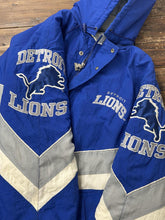 Load image into Gallery viewer, Detroit Lions Vintage 90s Pro Line Starter Hooded Puffer Jacket Blue ABC Vintage 