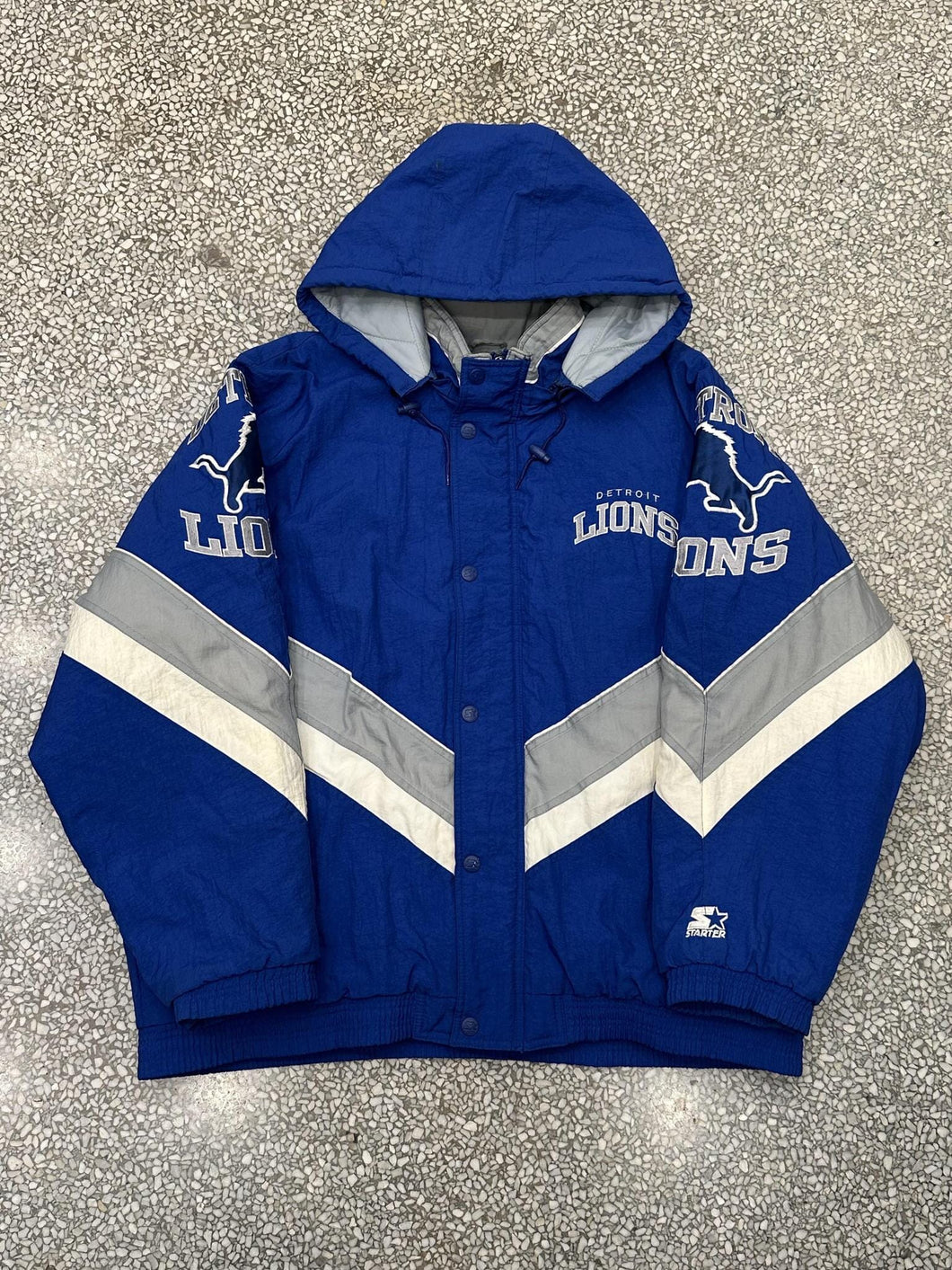 Detroit Lions Vintage 90s Pro Line Starter Hooded Puffer Jacket Blue ABC Vintage 