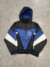 Load image into Gallery viewer, Detroit Lions Vintage 90s Pro Player Hooded Puffer Anorak Jacket Black Blue White ABC Vintage 