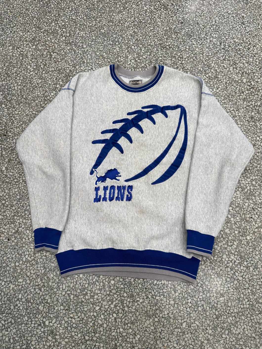 Detroit Lions Vintage 90s Satin Football Patch Crewneck Grey ABC Vintage 