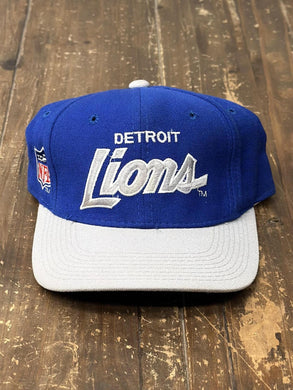 Detroit Lions Vintage 90s Script Fitted Cap Blue Grey ABC Vintage 