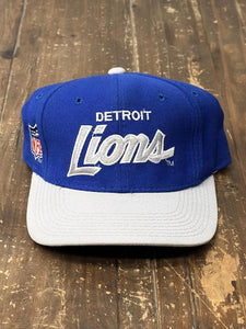 Detroit Lions Vintage 90s Script Fitted Cap Blue Grey ABC Vintage 
