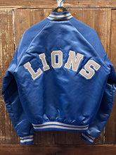 Load image into Gallery viewer, Detroit Lions Vintage 90s Spell Out Chalk Line Satin Bomber Jacket Blue ABC Vintage 