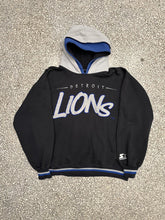 Load image into Gallery viewer, Detroit Lions Vintage 90s Starter Double Hood Fleece Lions Patch Hoodie Faded Black ABC Vintage 
