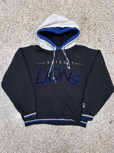 Detroit Lions Vintage 90s Starter Double Hooded Hoodie Black ABC Vintage 