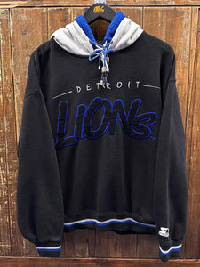 Detroit Lions Vintage 90s Starter Double Hooded Hoodie Black ABC Vintage 