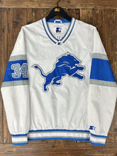 Load image into Gallery viewer, Detroit Lions Vintage 90s V-Neck Starter Satin Pullover Jacket White Blue ABC Vintage 