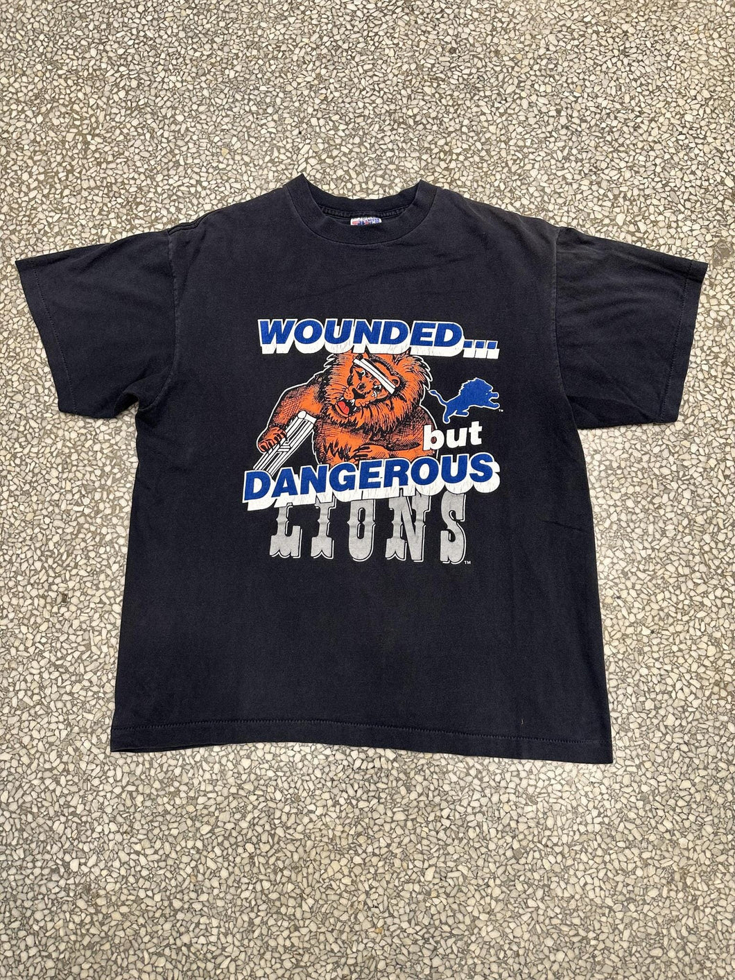 Detroit Lions Vintage 90s Wounded But Dangerous Faded Black ABC Vintage 