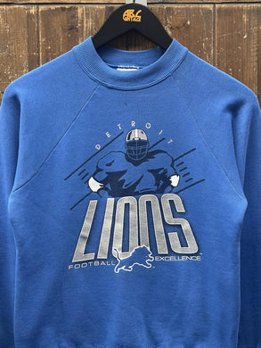 Detroit Lions Vintage 90s Youth Football Excellence Crewneck Blue ABC Vintage 