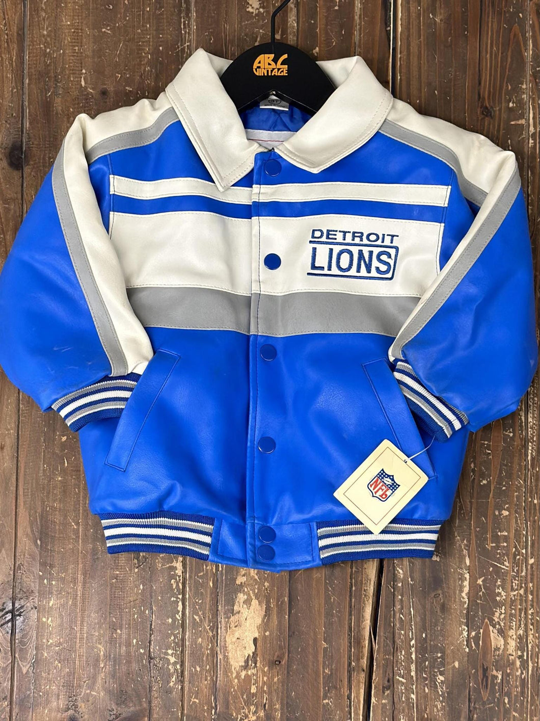 Detroit Lions Vintage 90s Youth Leather Jacket Blue ABC Vintage 