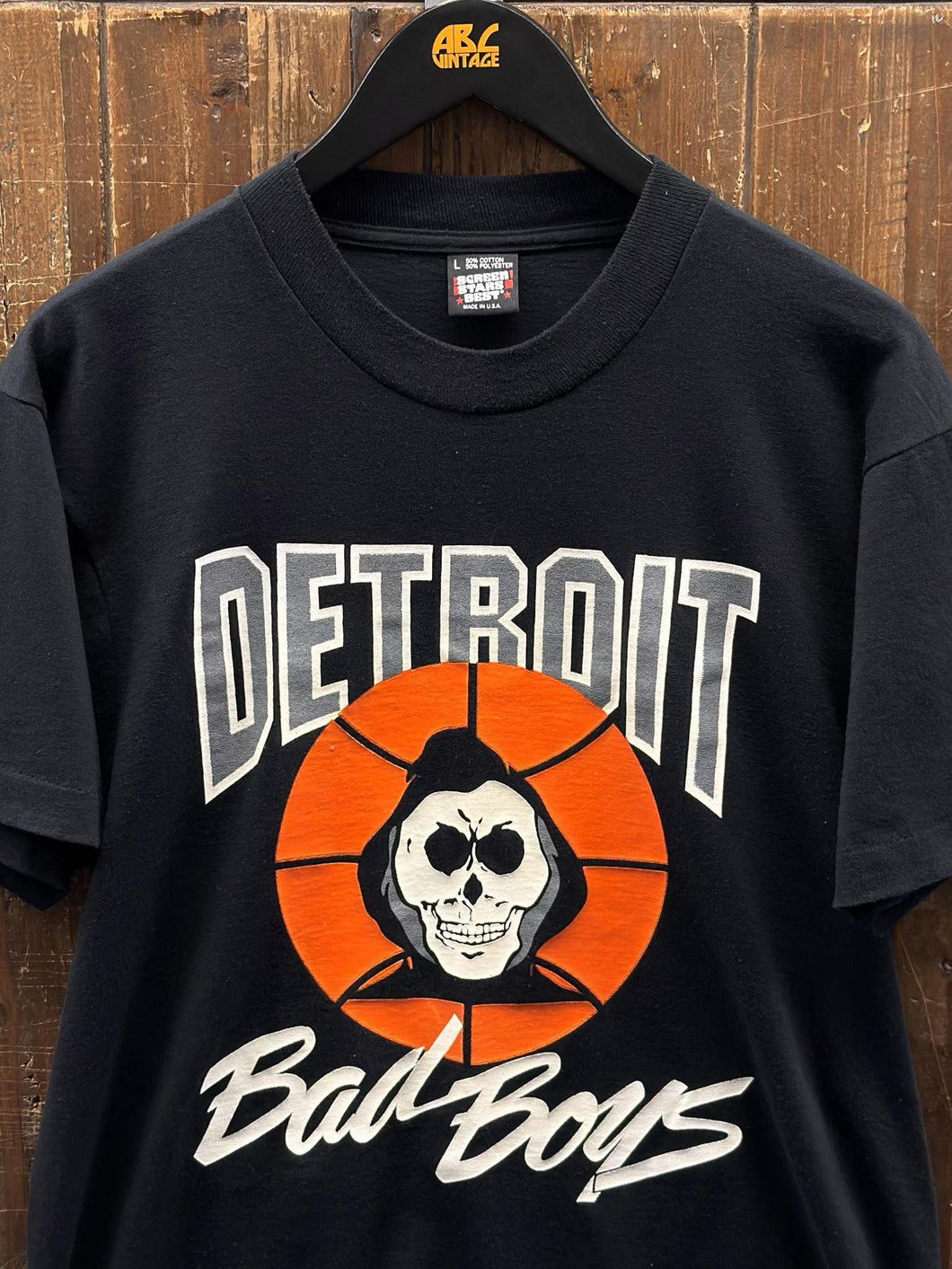 Detroit Pistons Bad Boys Vintage 80s OG Bootleg Screen Stars Tag Tee Black ABC Vintage 