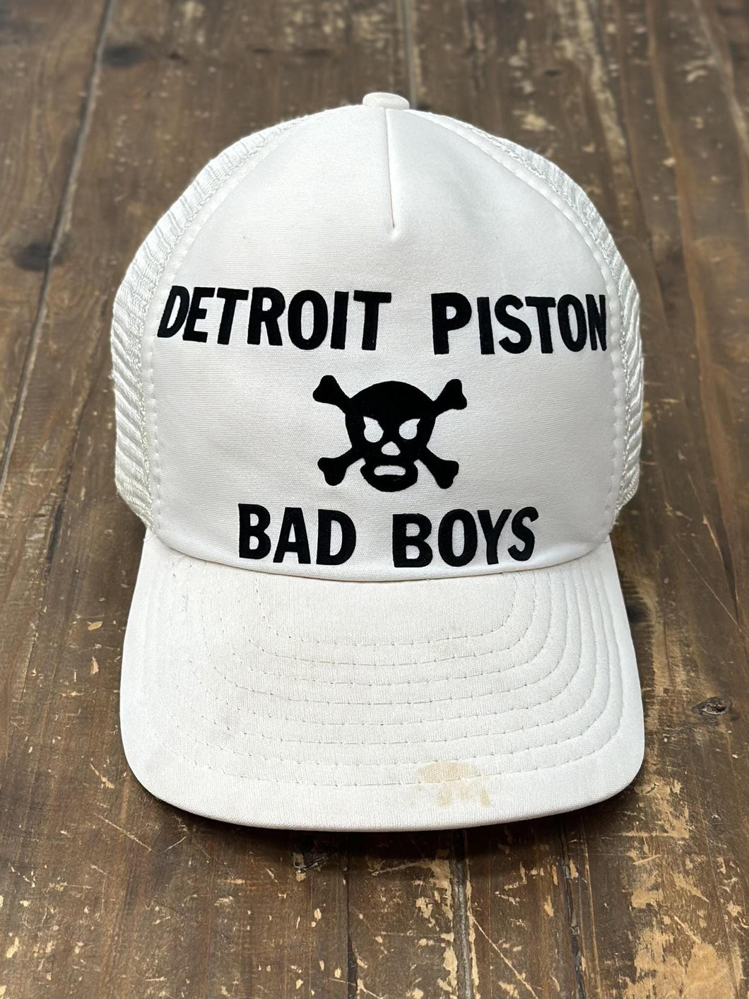 Detroit Pistons Bad Boys Vintage 80s Trucker Hat White Black Puff Print ABC Vintage 