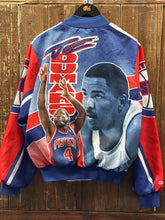 Load image into Gallery viewer, Detroit Pistons Joe Dumars Vintage 90s Chalk Line Satin Bomber Jacket All Over Print ABC Vintage 