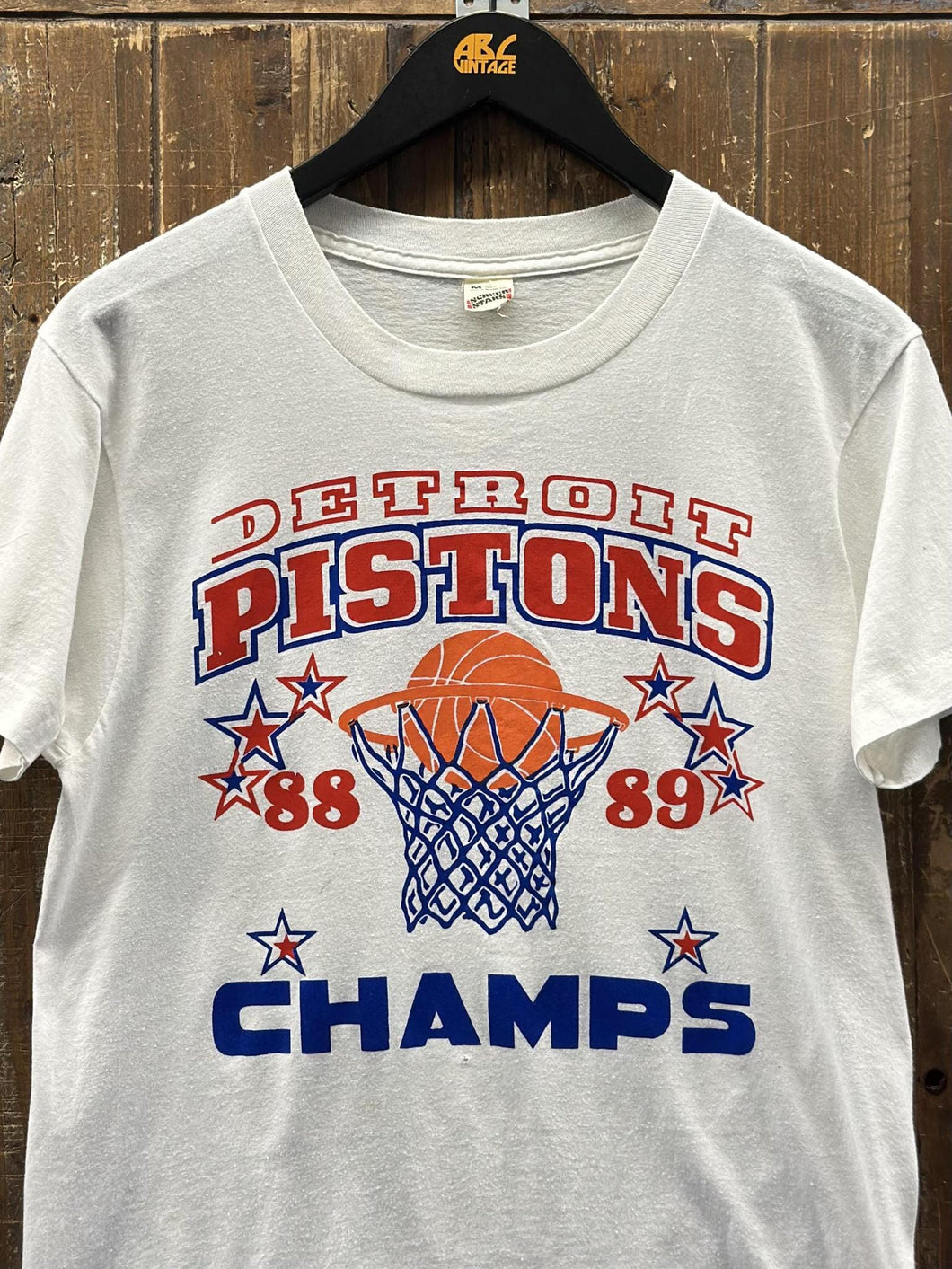 Detroit Pistons Vintage 1988-1989 Champs Tee Paper Thin White ABC Vintage 