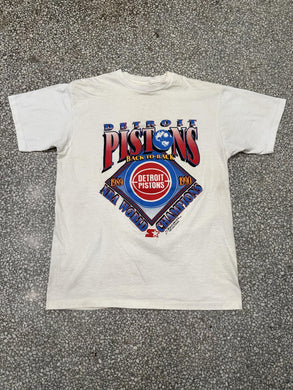 Detroit Pistons Vintage 1989-1990 Back To Back Champions Starter Tee Cream ABC Vintage 
