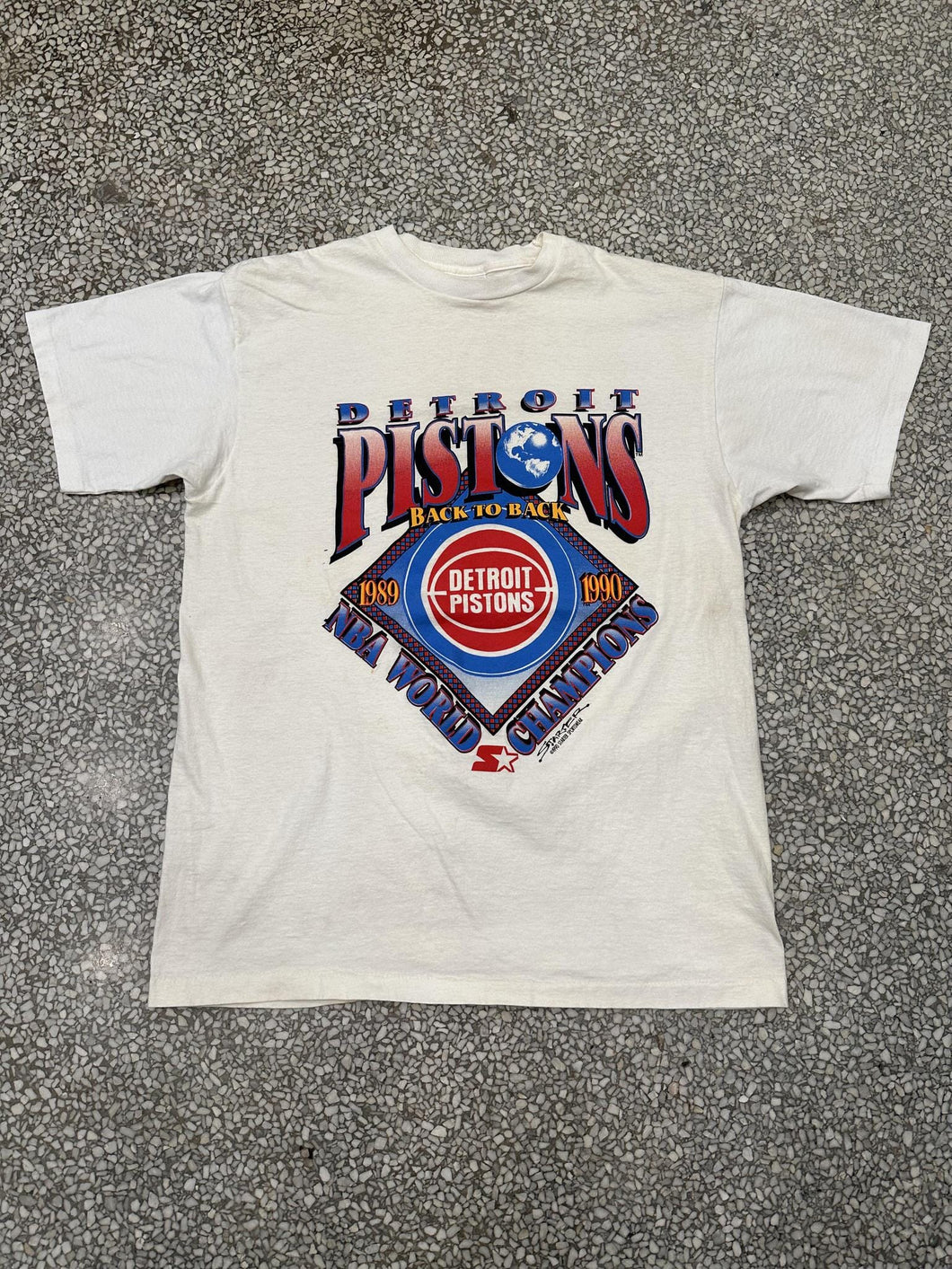 Detroit Pistons Vintage 1989-1990 Back To Back Champions Starter Tee Cream ABC Vintage 