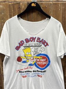Detroit Pistons Vintage 1989-1990 Bad Boy Bart Simpson We Will Repeat Say It Cut Neck Tee White ABC Vintage 