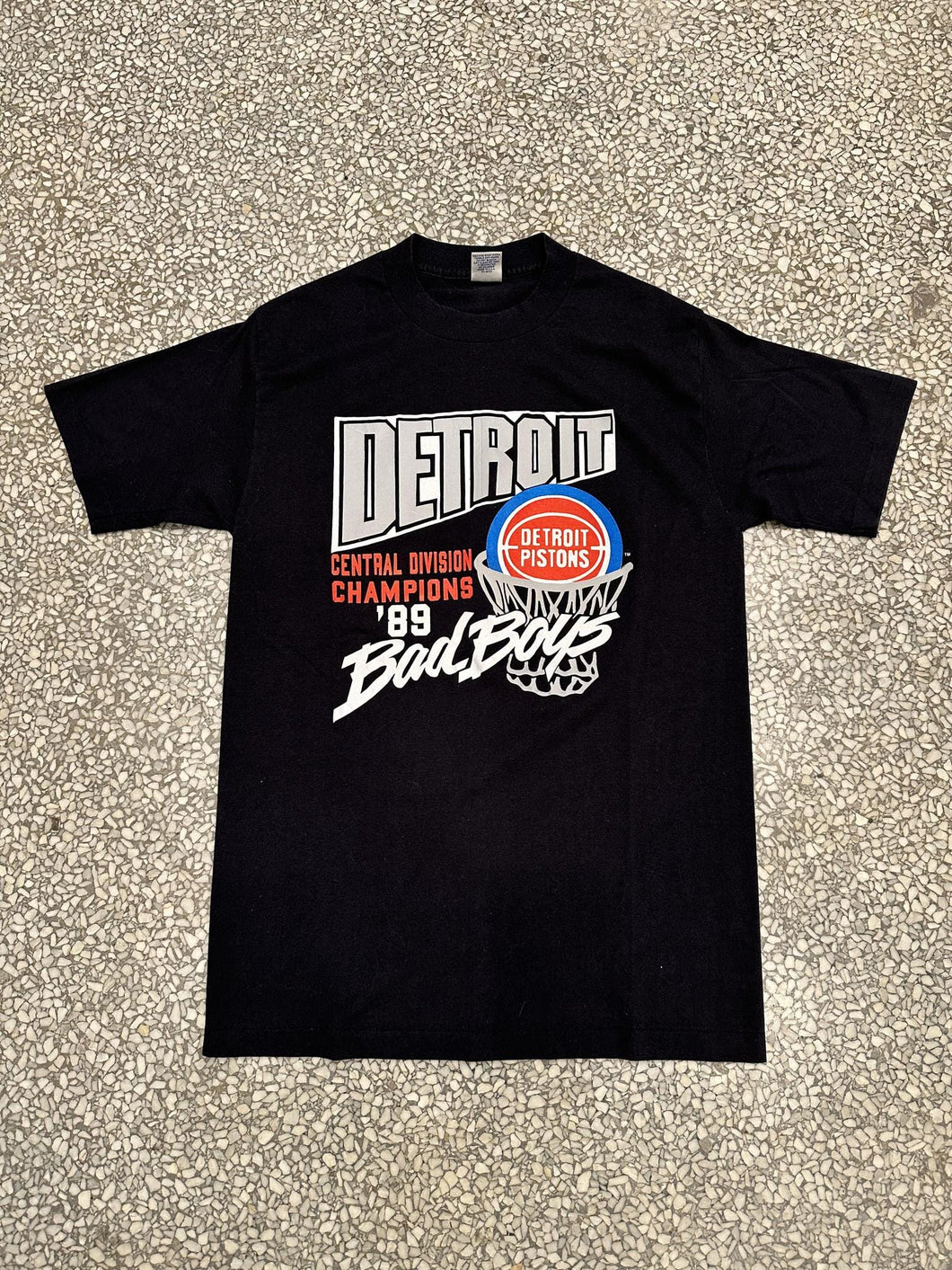 Detroit Pistons Vintage 1989 Bad Boys Central Division Champions Trench Tee Black ABC Vintage 