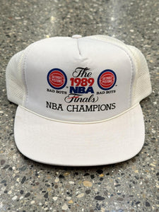 Detroit Pistons Vintage 1989 Bad Boys NBA Finals Champions Trucker Hat White ABC Vintage 
