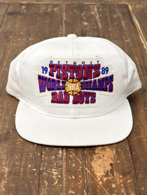 Detroit Pistons Vintage 1989 Bad Boys NBA World Champs Patch Starter Snapback White ABC Vintage 