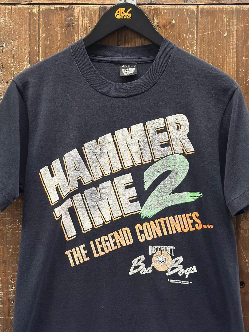 Detroit Pistons Vintage 1990 Bad Boys Hammer Time 2 Tee Super Faded Black ABC Vintage 