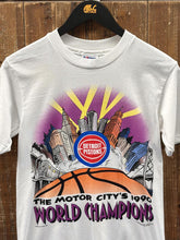 Load image into Gallery viewer, Detroit Pistons Vintage 1990 The Motor City&#39;s World Champions City Skyline White ABC Vintage 
