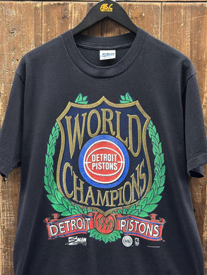 Detroit Pistons Vintage 1990 World Champions Crest Salem Tee Black ABC Vintage 