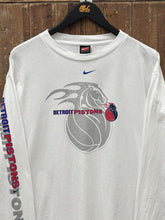 Load image into Gallery viewer, Detroit Pistons Vintage 2000s Horse Logo Center Swoosh Nike L/S Tee White ABC Vintage 
