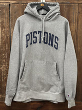 Load image into Gallery viewer, Detroit Pistons Vintage 2000s Spell Out Logo Champion Reserve Weave Hoodie Grey ABC Vintage 