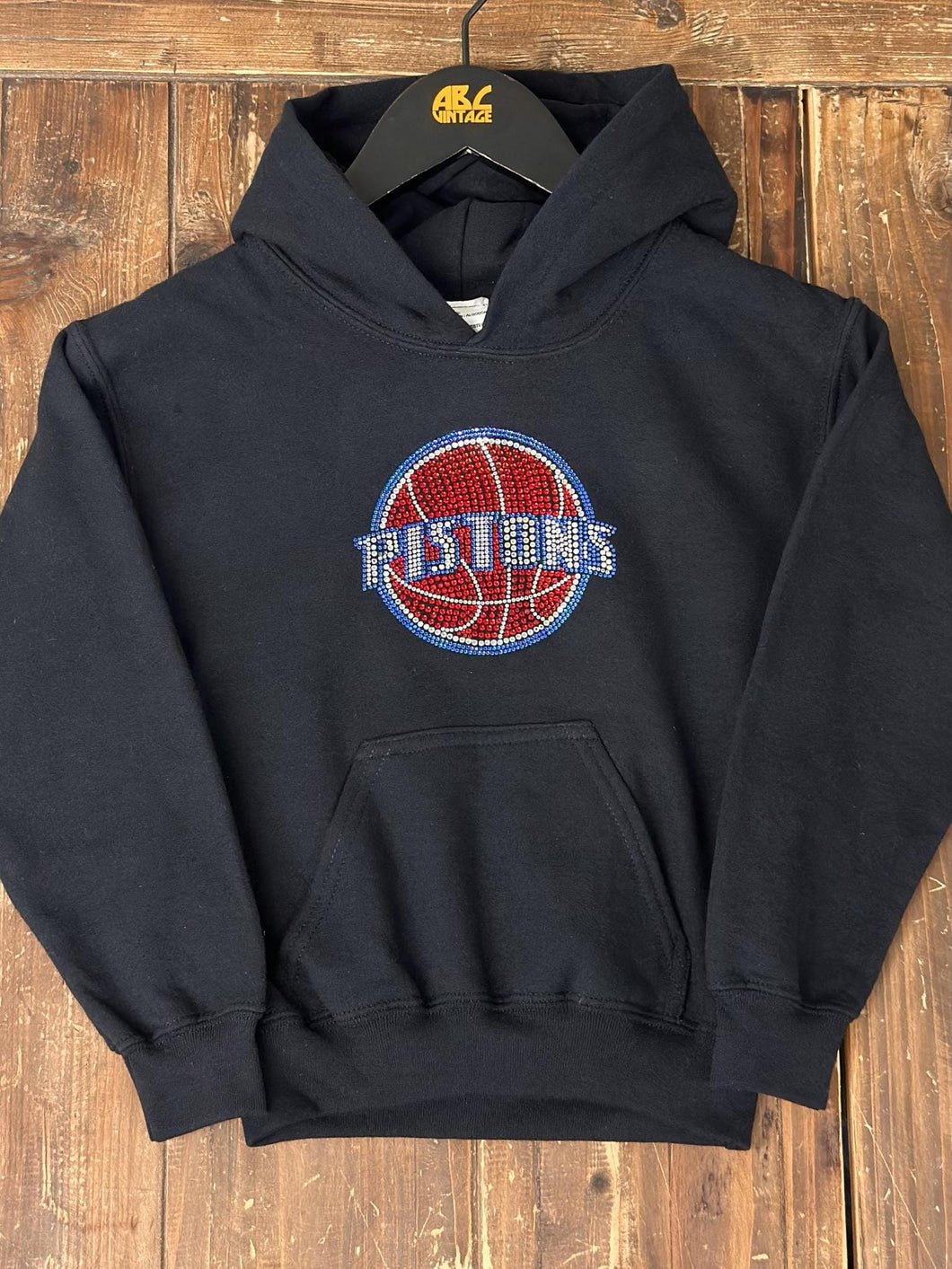 Detroit Pistons Vintage 2000s Youth Bling Logo Hoodie Black ABC Vintage 