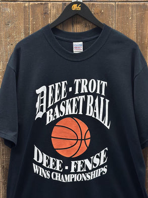 Detroit Pistons Vintage 2004 Deee-Troit Basketball Deee-Fense Wins Champions Tee Black ABC Vintage 