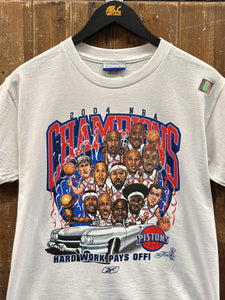Detroit Pistons Vintage 2004 NBA Champions Hard Work Pays Off Tee White ABC Vintage 