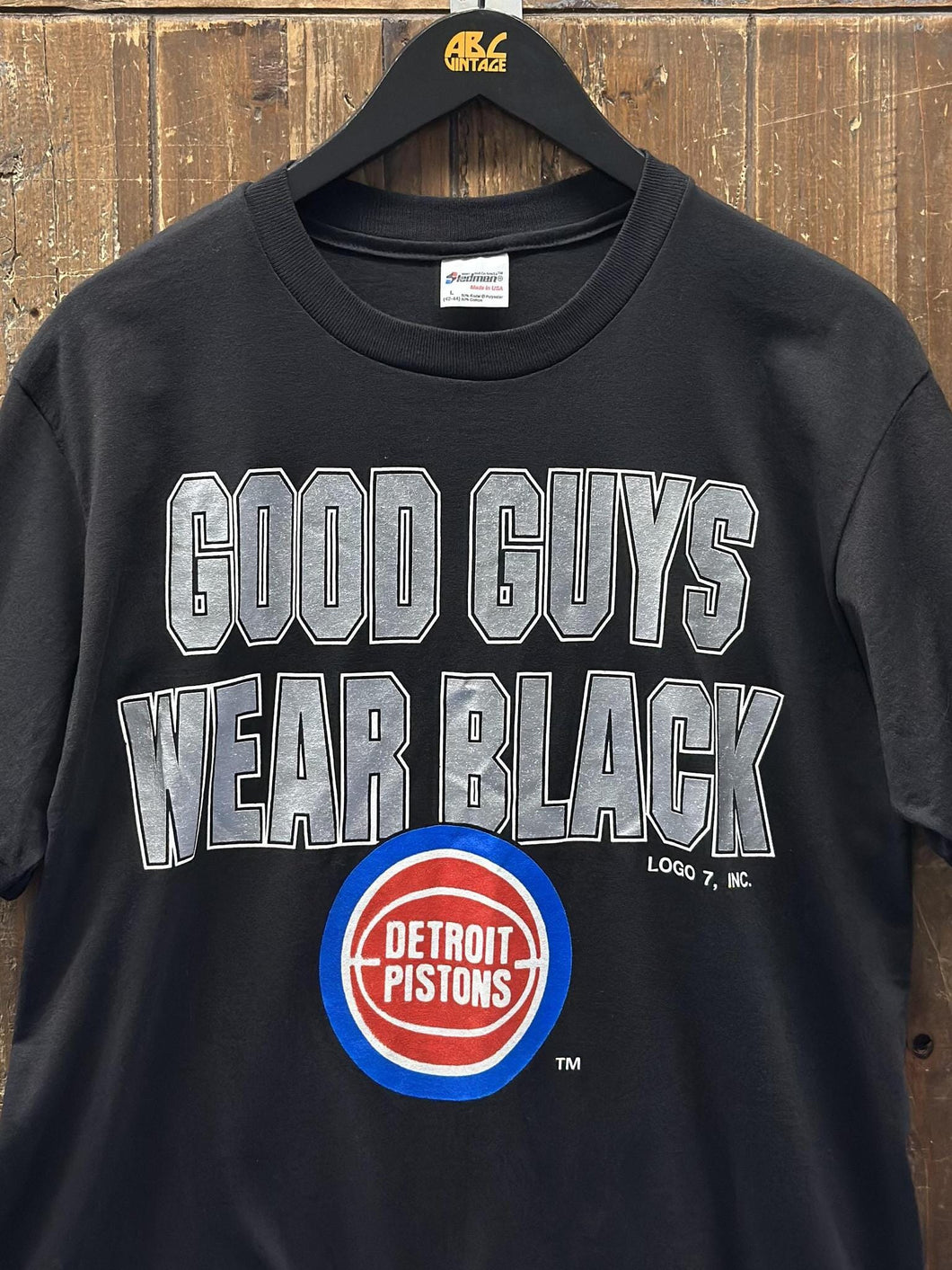 Detroit Pistons Vintage 80s Good Guys Wear Black Tee Black Silver ABC Vintage 