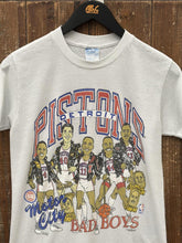Load image into Gallery viewer, Detroit Pistons Vintage 80s Motor City Bad Boys Tee Paper Thin Aged White ABC Vintage 