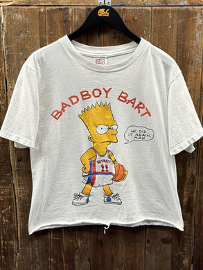 Detroit Pistons Vintage 90s Bad Boy Bart Simpson We Did It Again Man Cropped Tee White ABC Vintage 